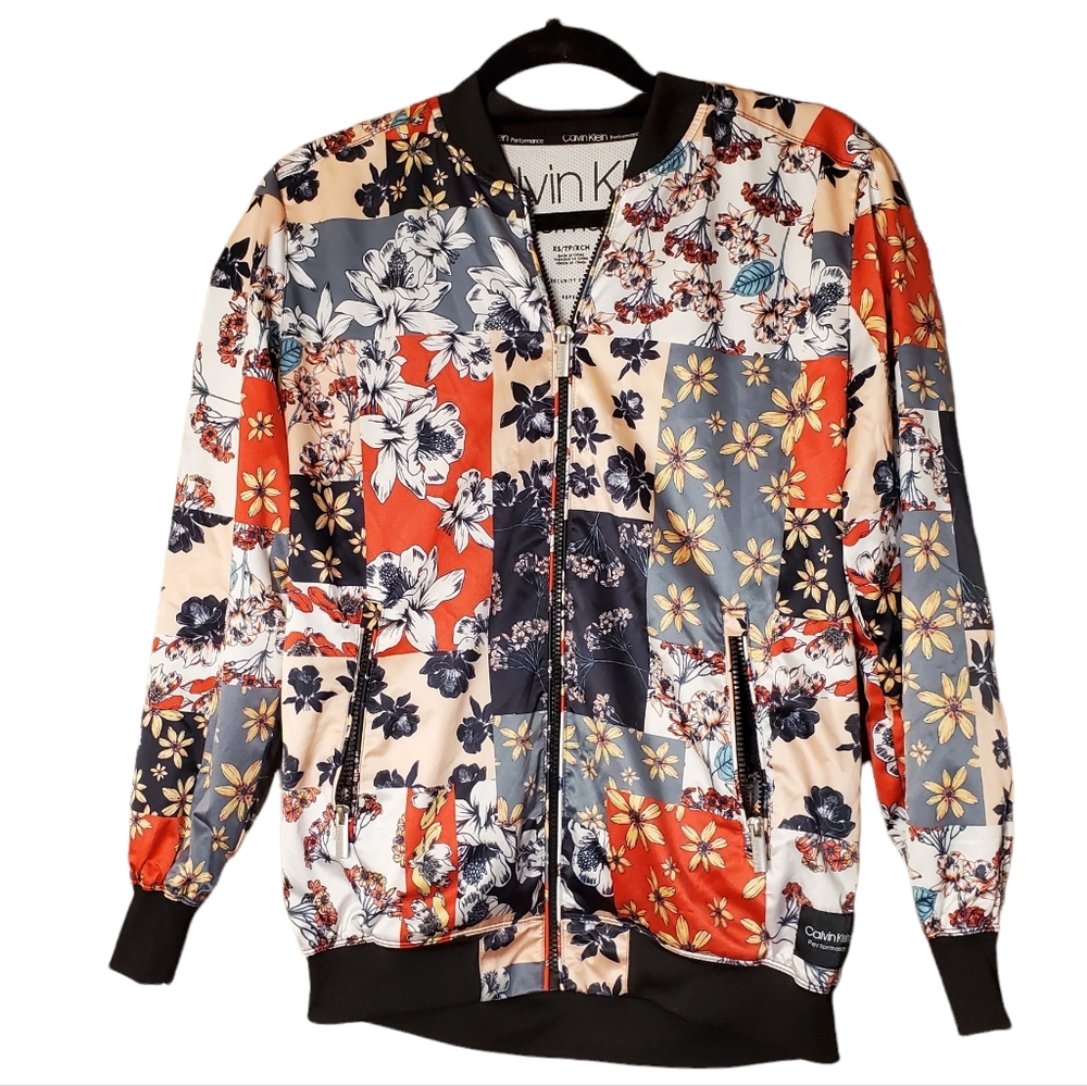 NWOT Calvin Klein Performance Women's Floral Full Zip Bomber Jacket - Size XS -